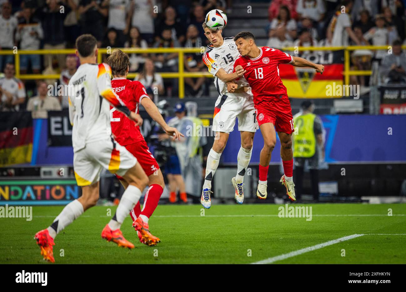 Dortmund, Allemagne. 29 juin 2024. Nico Schlotterbeck (DFB) Alexander Bah (Danemark) Allemagne - Danemark Deutschland - Dänemark 29.06.2024 Copyright ( Banque D'Images