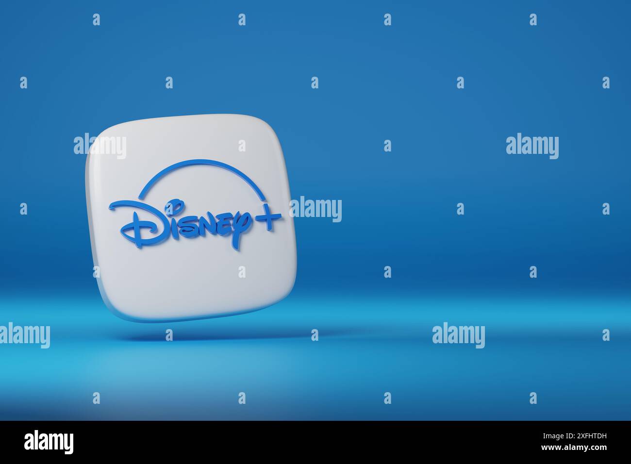 Logo Disney plus en trois dimensions avec espace de copie. illustration 3d. Banque D'Images