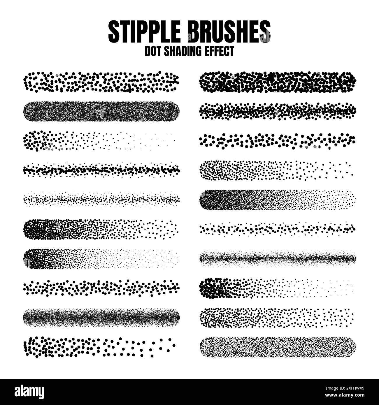 Pinceau dispersé à stipple, dessin à l'encre et texturation. Dégradé de fondu. Pointillés, dessin dotwork, ombrage à l'aide de points. Effet de désintégration des demi-tons Illustration de Vecteur
