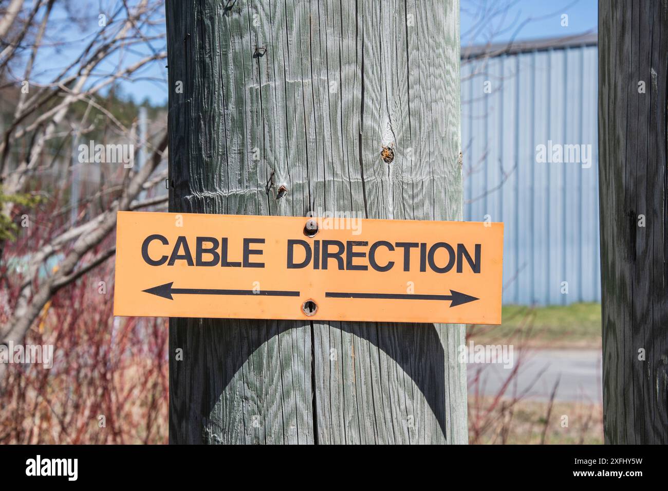 Panneau de direction du câble sur le sentier TRANS Canada à Edmunston, Nouveau-Brunswick, Canada Banque D'Images