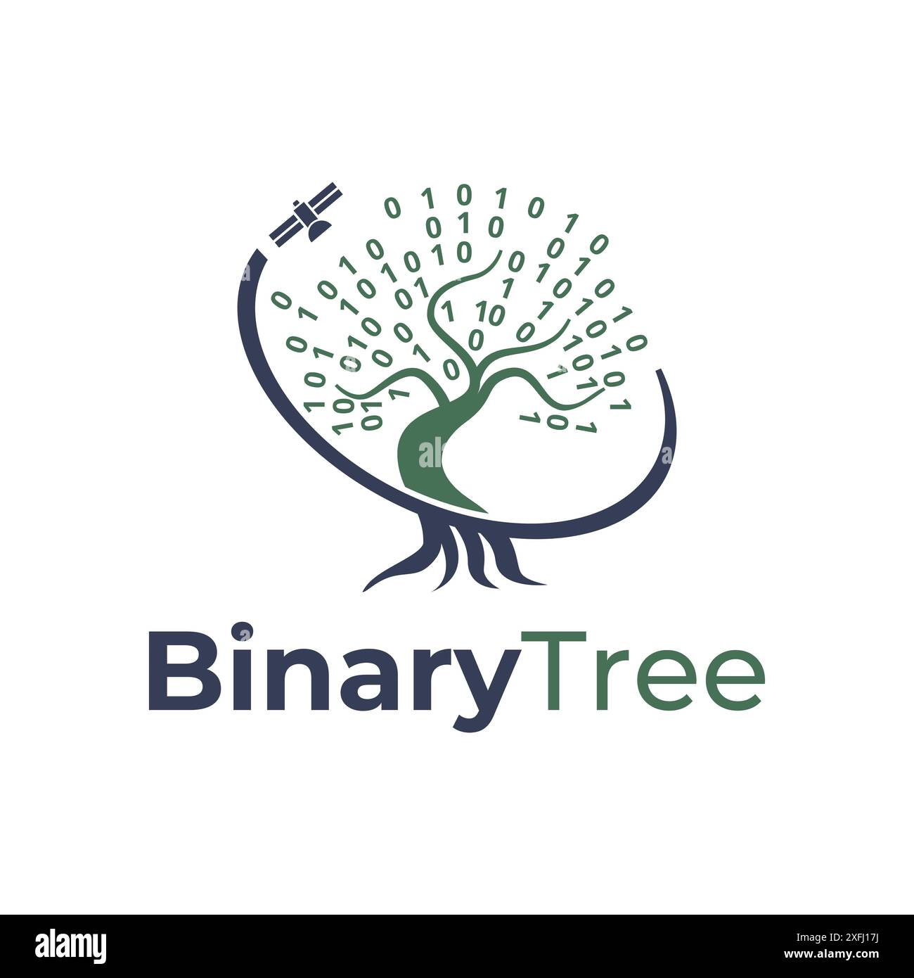 Code binaire numérique satellite Oak Tree nature Circle Line modèle de logo Illustration de Vecteur
