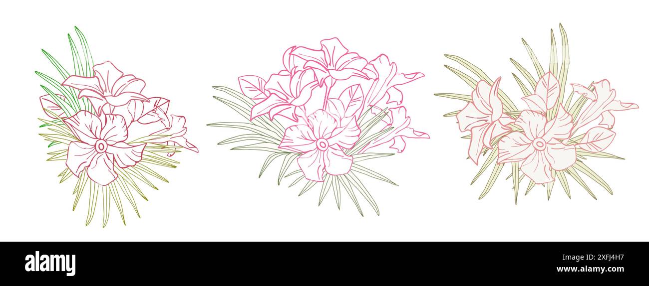 Composition d'art de ligne de feuilles de jasmin et de feuilles de palmier pour la conception de carte, autocollants, scrapbook. Fleur tropicale délicate, fond vectoriel. Illustration de Vecteur Composition d'art de ligne de feuilles de jasmin et de feuilles de palmier pour la conception de carte, autocollants, scrapbook. Fleur tropicale délicate, fond vectoriel. Illustration de Vecteur