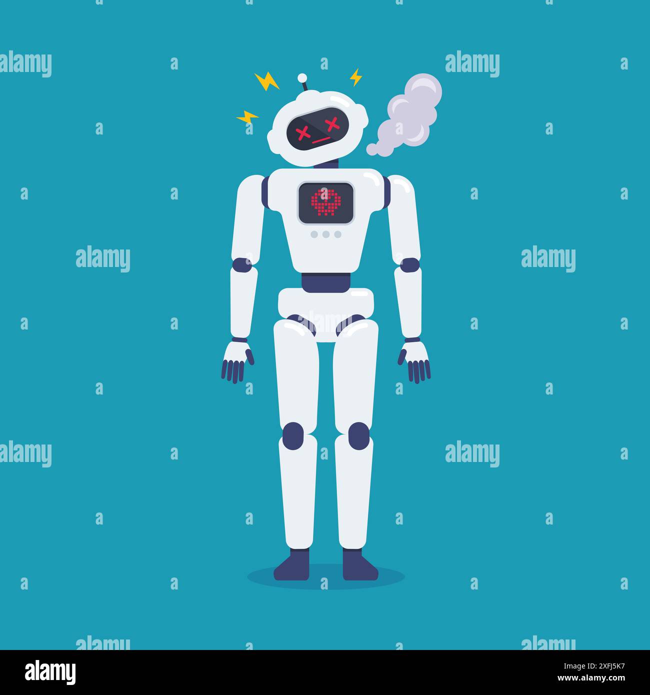 Panne du robot d'erreur cassé avec scintillement. Cyborg Technology et Futuristic Intelligence machine. Illustration vectorielle Illustration de Vecteur