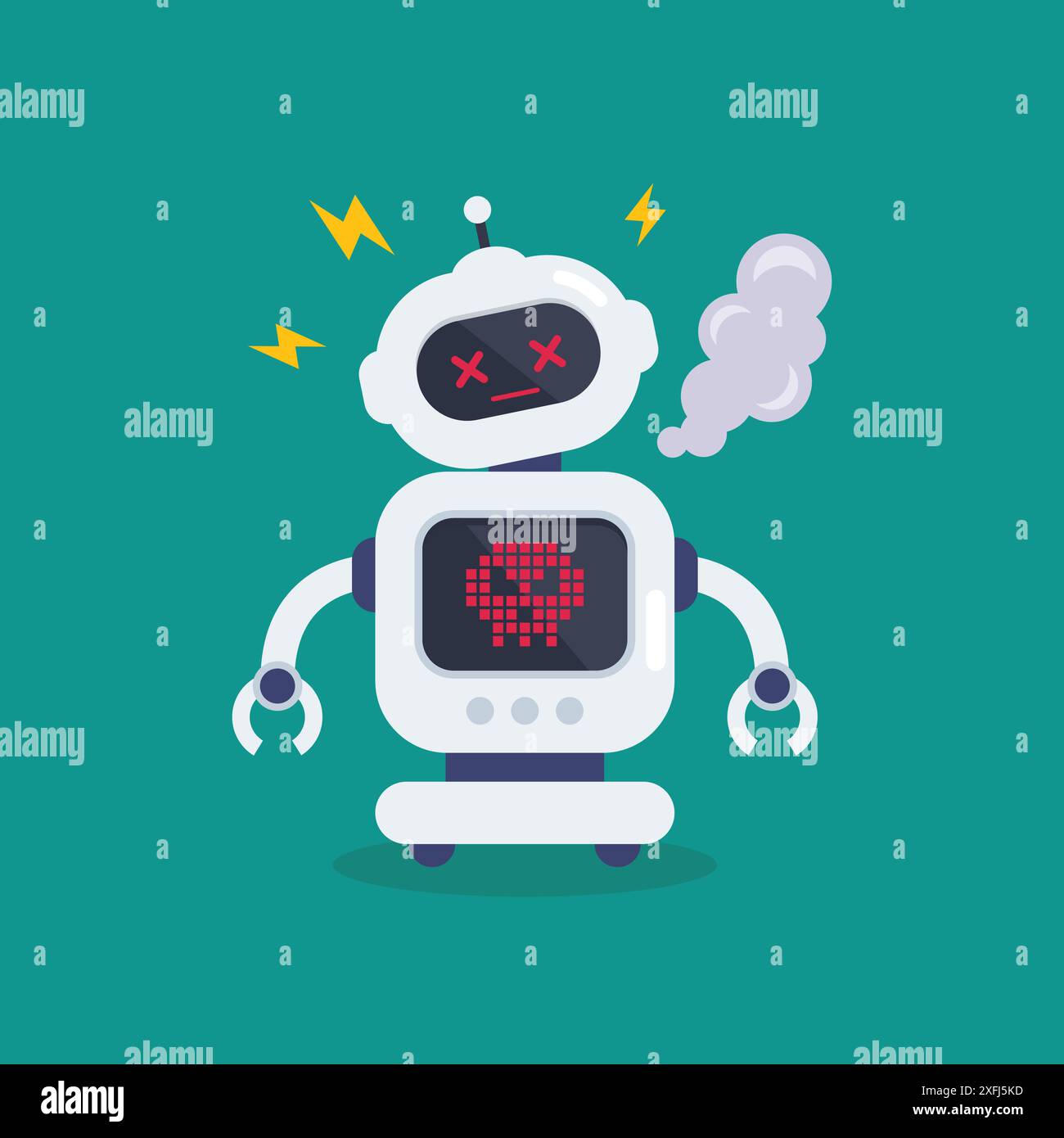 Robot d'erreur cassé avec étincelle. Cyborg Technology et Futuristic Intelligence machine. Illustration vectorielle Illustration de Vecteur