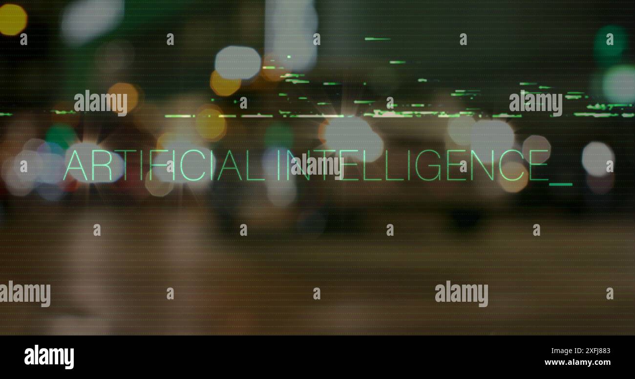 Image d'un texte d'intelligence artificielle au-dessus d'un paysage urbain Banque D'Images