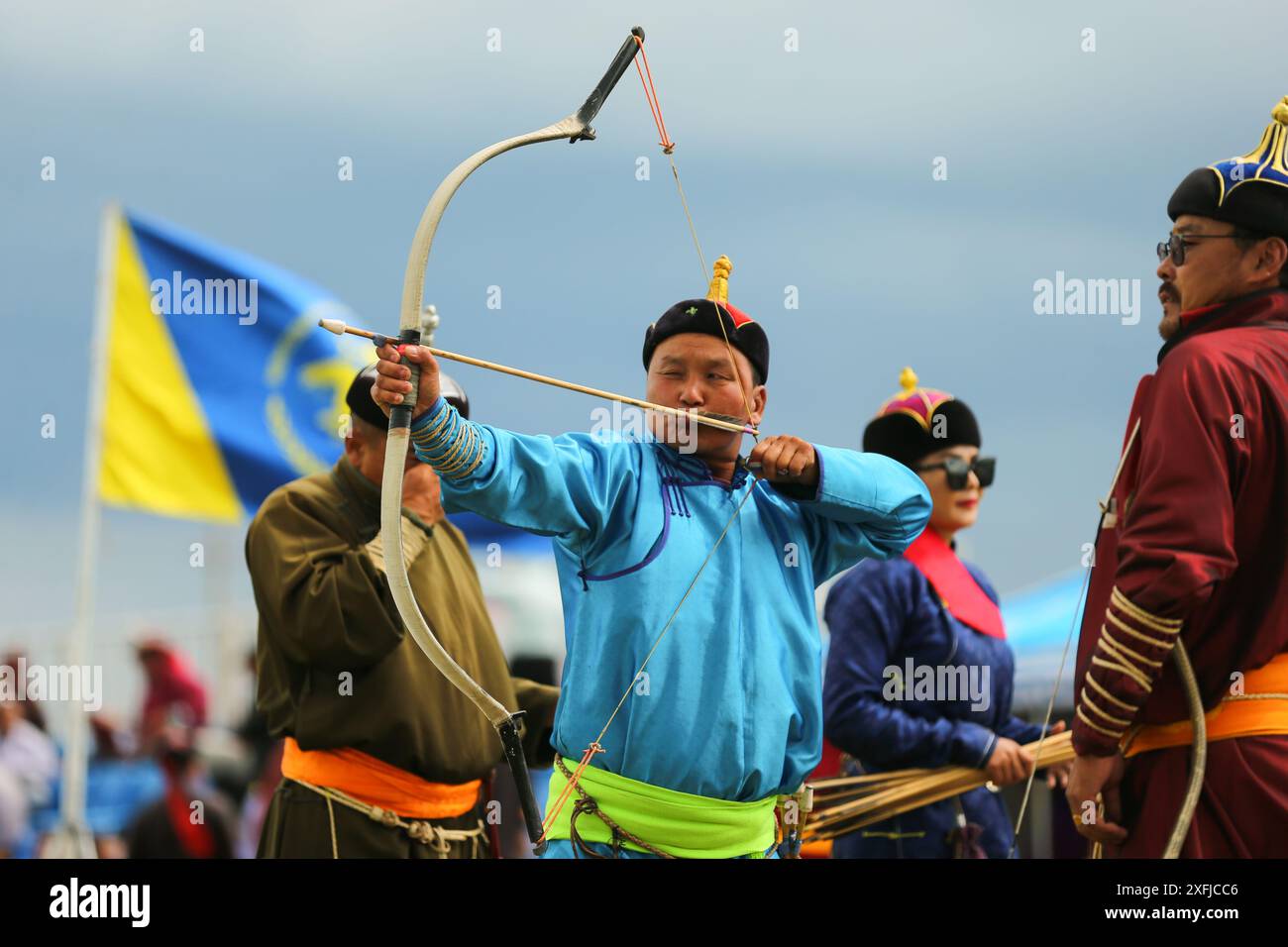 Oulan-Bator, Mongolie, 5 août 2023. Festival Danshig Naadam Khuree TSAM. Crédit : L.Enkh-Orgil. Banque D'Images