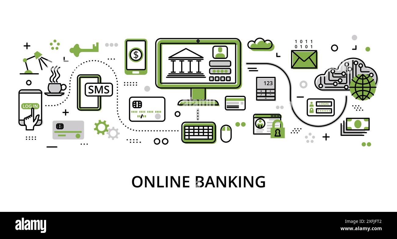 Infographie Greenery Online Banking concept, illustration vectorielle de conception de ligne mince plate moderne, pour la conception graphique et web Illustration de Vecteur Infographie Greenery Online Banking concept, illustration vectorielle de conception de ligne mince plate moderne, pour la conception graphique et web Illustration de Vecteur