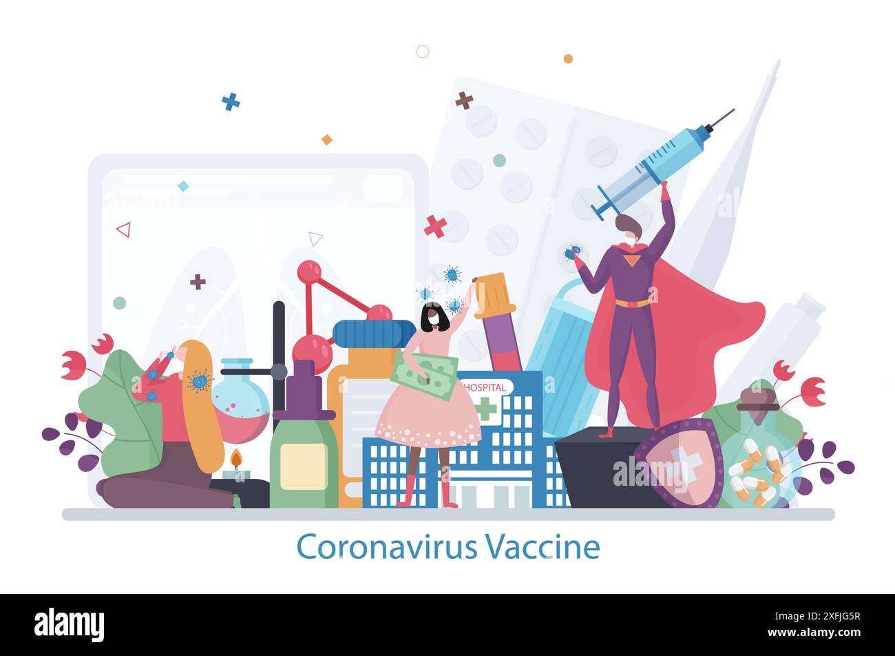 Concept de vaccin contre le coronavirus, illustration vectorielle de conception plate moderne Illustration de Vecteur