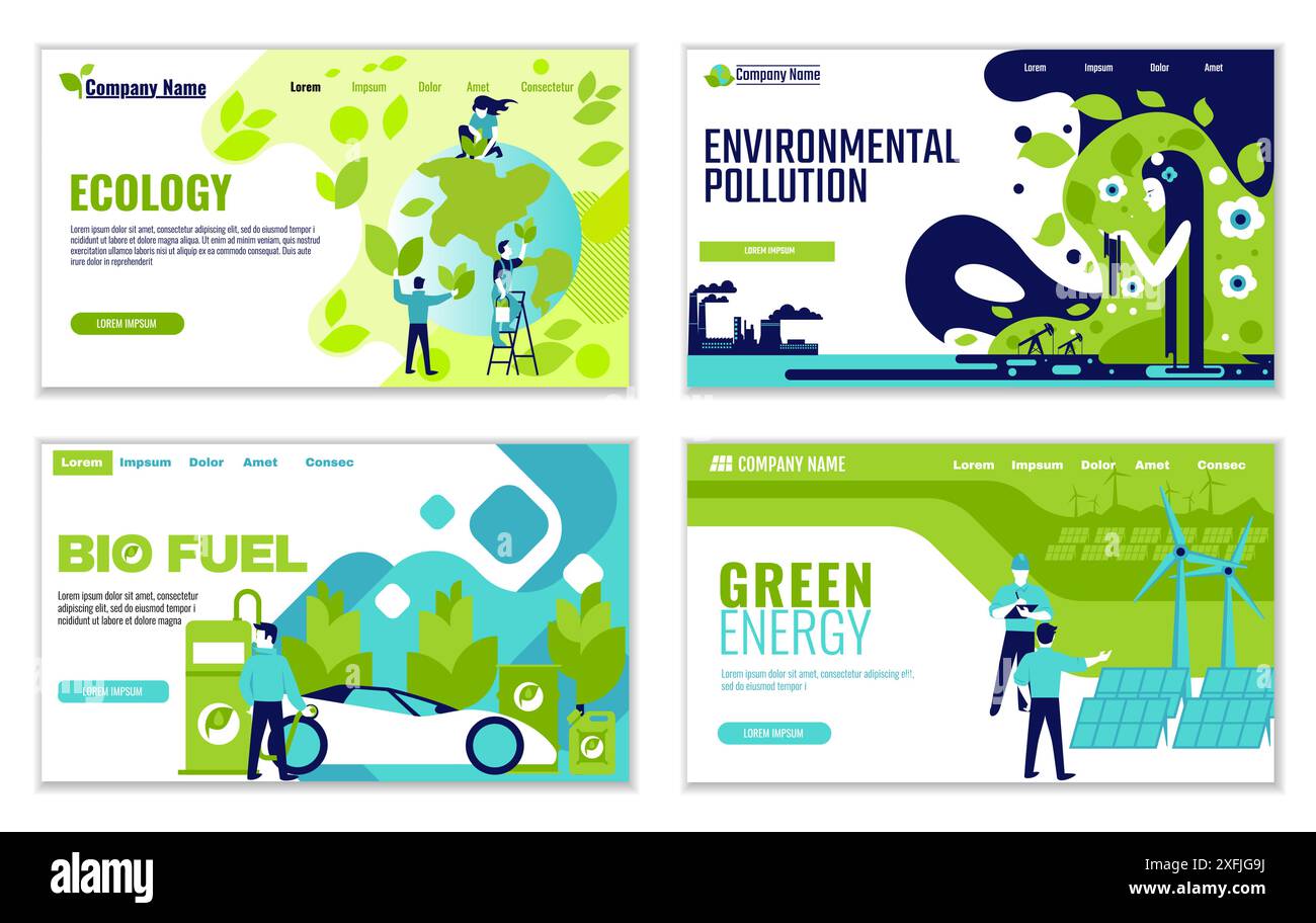 Ensemble de modèles de site Web de concepts d'écologie, pour la conception graphique et web, illustration vectorielle de conception plate Illustration de Vecteur