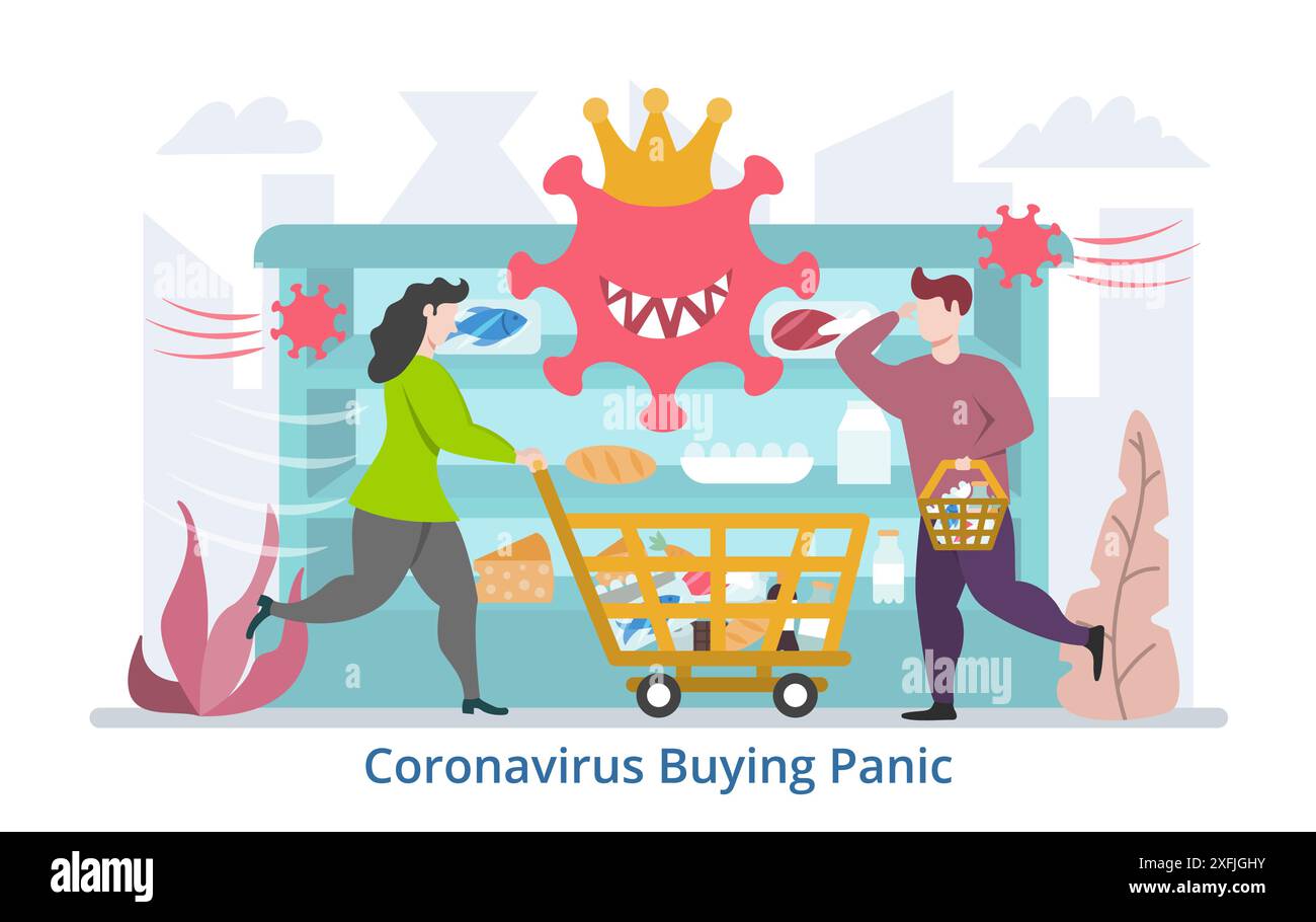 Concept de panique d'achat de coronavirus, illustration vectorielle de conception plate moderne Illustration de Vecteur