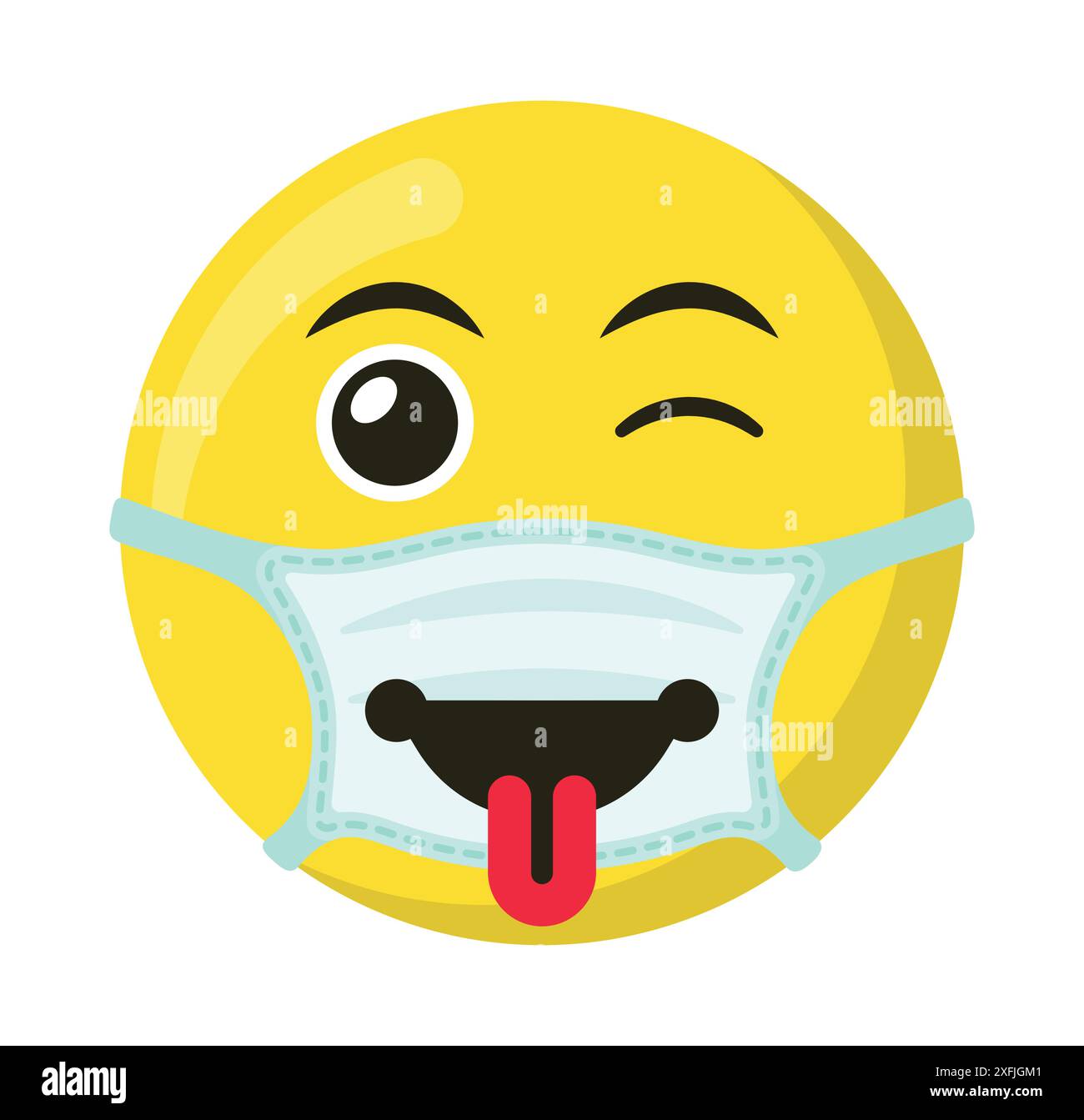 Émoticône jaune et emoji sourire dans le masque médical, illustration vectorielle plate Illustration de Vecteur