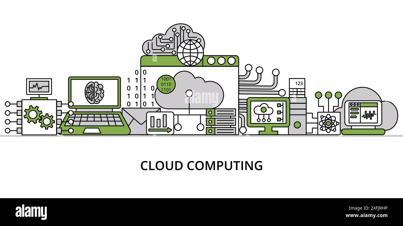 Infographie Greenery Cloud Computing concept, illustration vectorielle moderne de ligne mince plate, pour la conception graphique et web Illustration de Vecteur Infographie Greenery Cloud Computing concept, illustration vectorielle moderne de ligne mince plate, pour la conception graphique et web Illustration de Vecteur