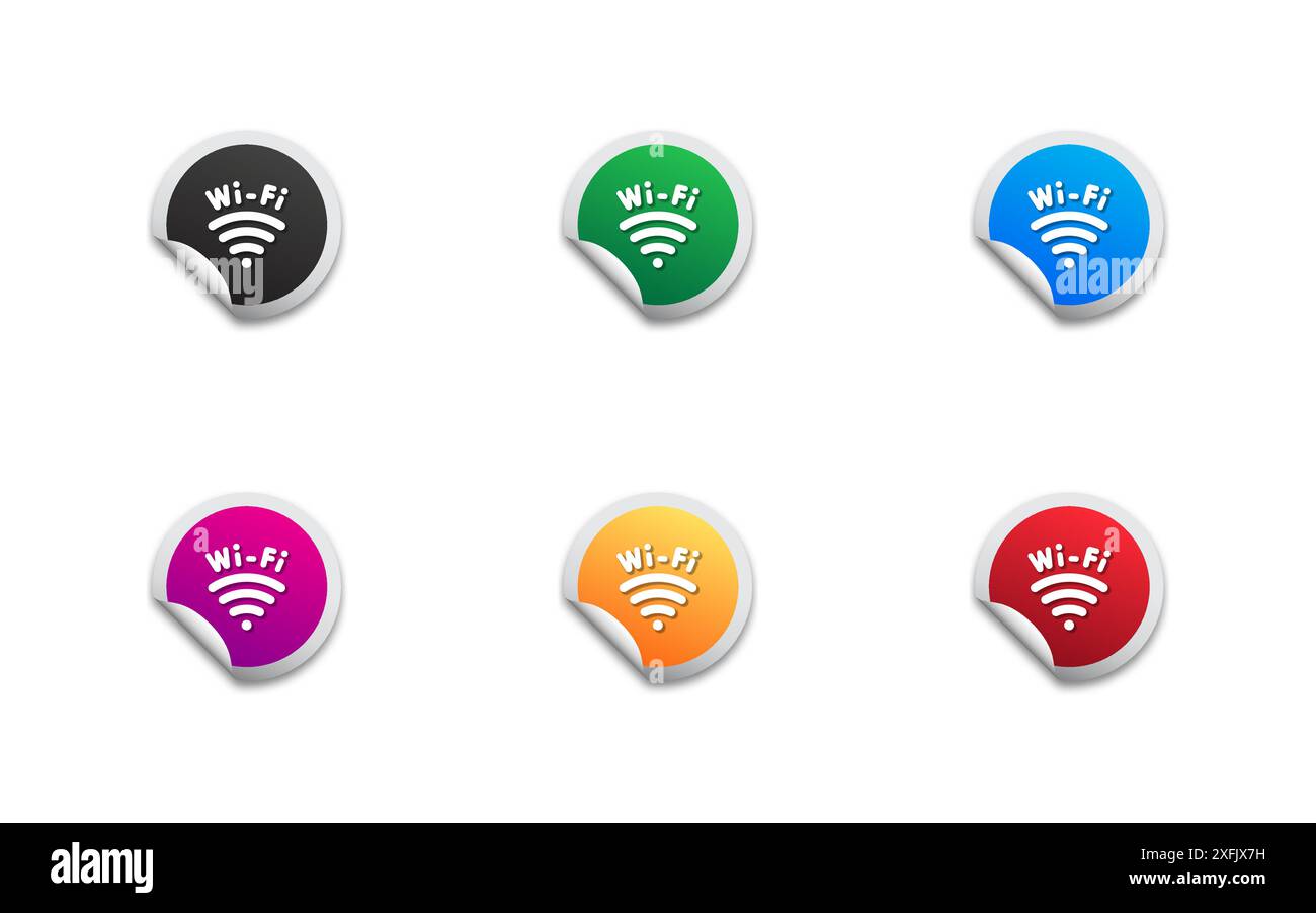 Autocollants d'icône couleur Wi-fi définis. Symbole de signal. Illustration vectorielle plate. Illustration de Vecteur