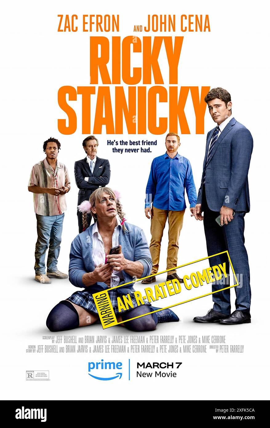 Ricky Stanicky (2024) réalisé par Peter Farrelly avec Zac Efron, John Cena, Andrew Santino et Jermaine Fowler. Un groupe d'amis crée un faux ami nommé Ricky Stanicky comme bouc émissaire pour leurs manigans et sont forcés d'embaucher un acteur pour se faire passer pour Ricky lorsque leurs familles remettent en question son existence. Affiche publicitaire AMÉRICAINE ***USAGE ÉDITORIAL SEULEMENT ***. Crédit : vidéo BFA / Amazon Prime Banque D'Images