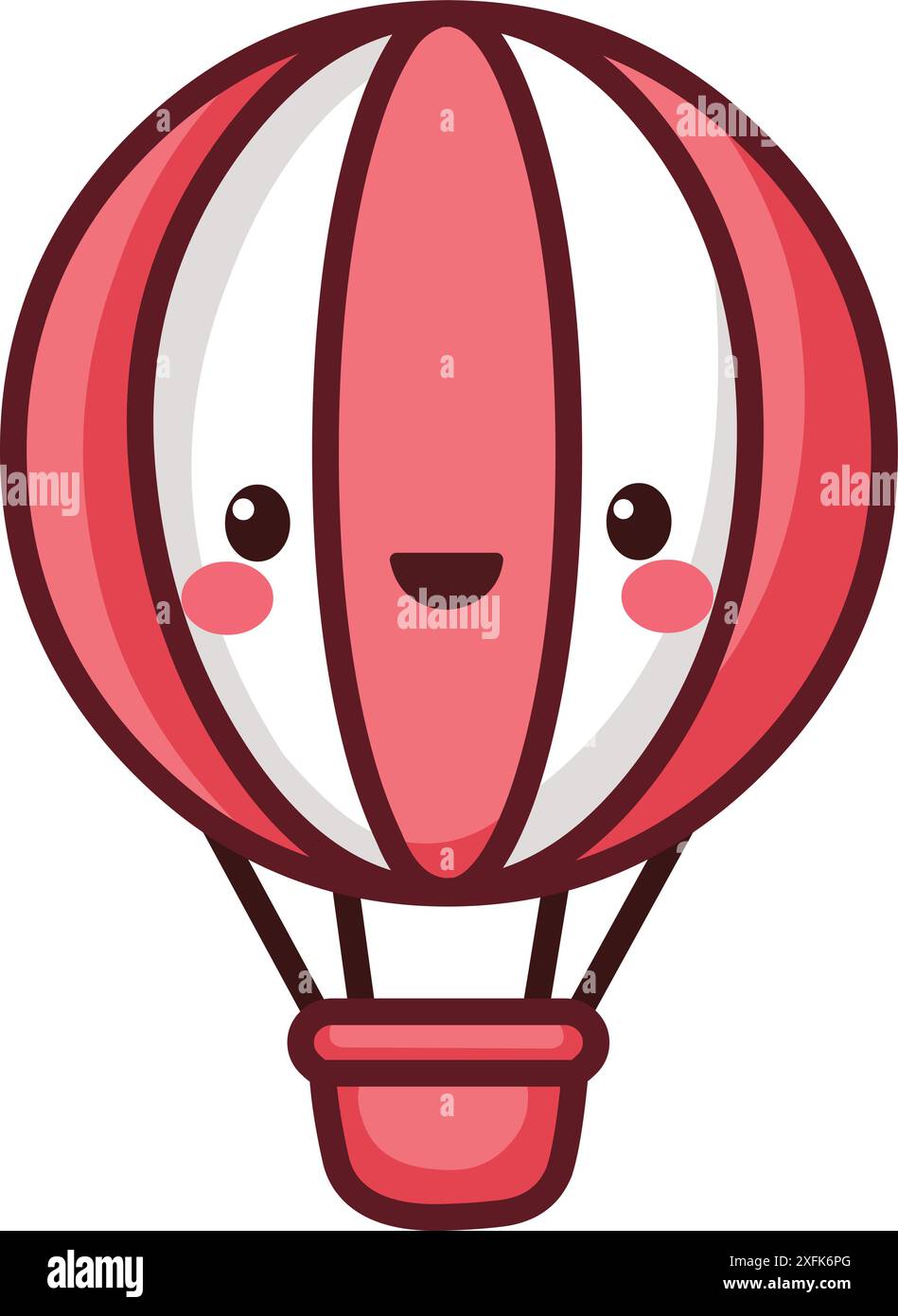 Joyeux ballon à air chaud rouge et blanc dans un style kawaii Illustration de Vecteur