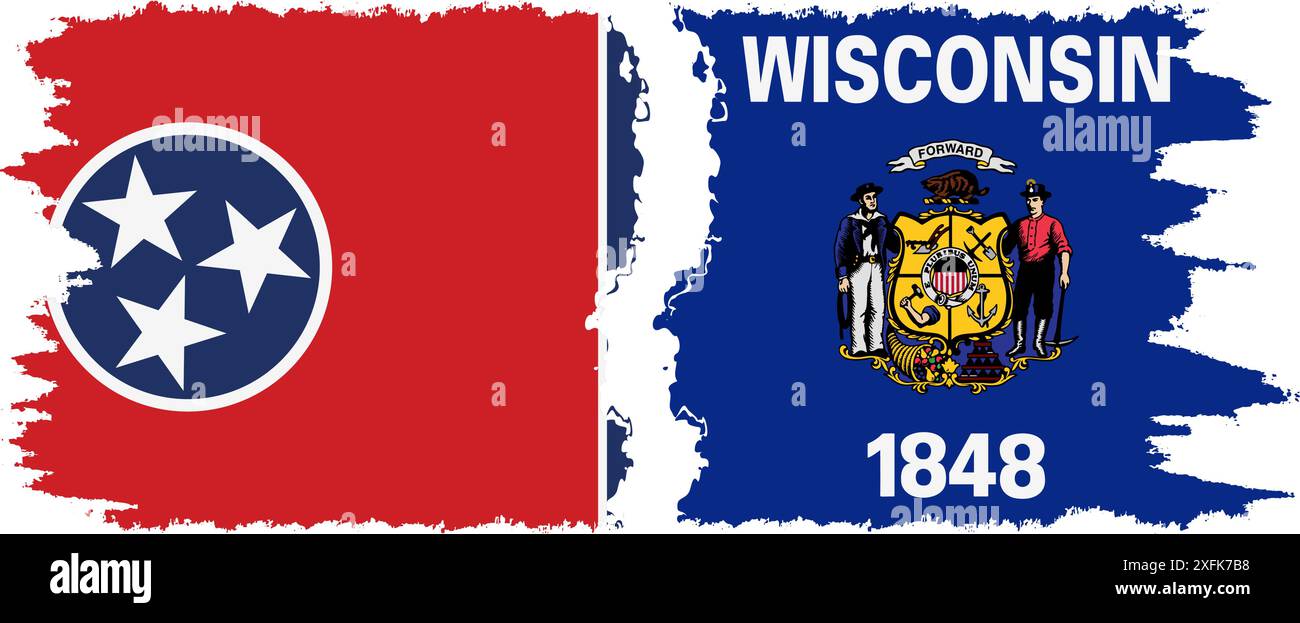 Wisconsin et Tennessee etats grunge connexion des drapeaux de brosse, vecteur Illustration de Vecteur