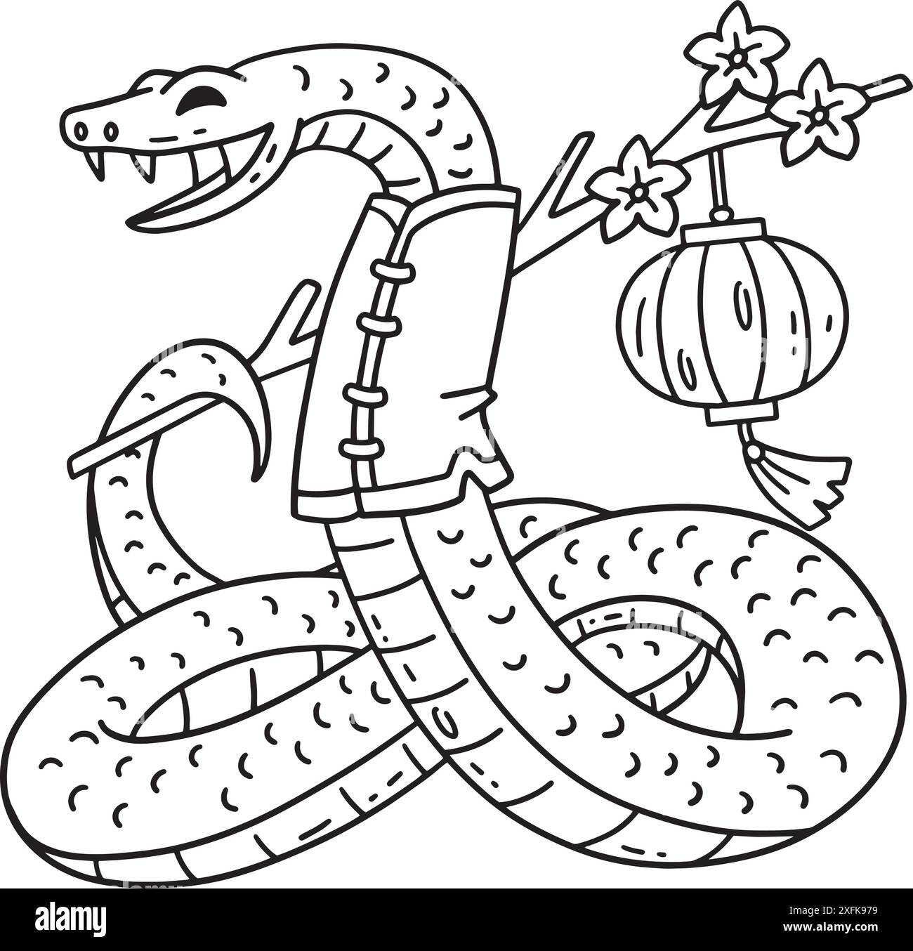 Année du serpent avec Lantern Isolated Coloring Illustration de Vecteur