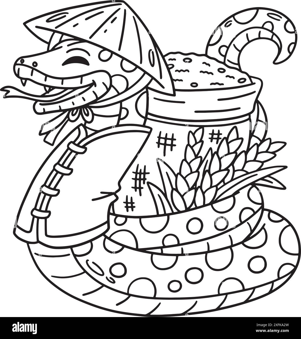 Année du serpent avec sac de riz isolé Illustration de Vecteur