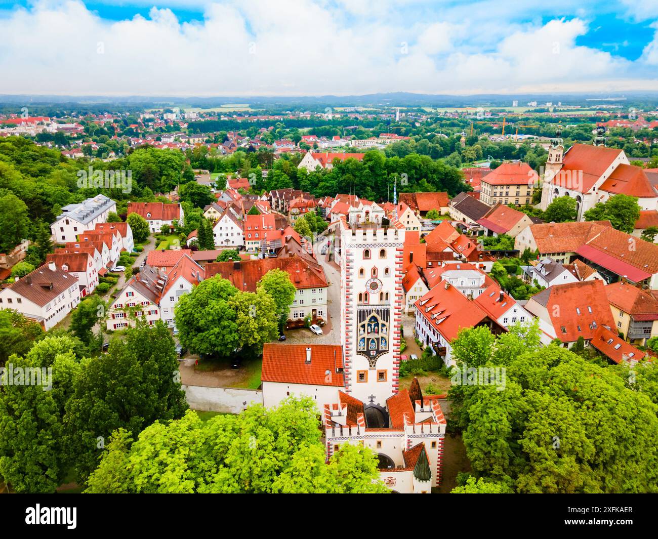 Vue panoramique aérienne de Bayertor ou de la porte bavaroise à Landsberg am Lech. Landsberg am Lech est une ville du sud-ouest de la Bavière, en Allemagne. Banque D'Images