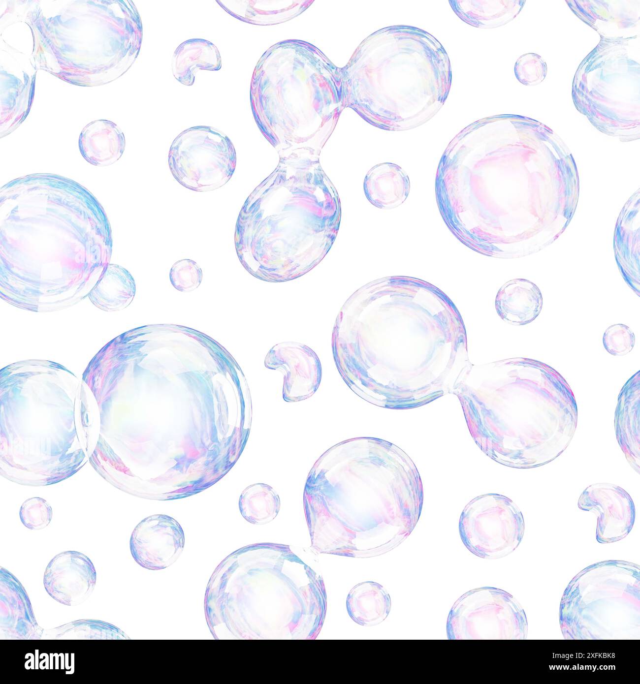 Motif 3D Bubbles sans couture, papier graphique 3d rendu à répétition de bulles de savon Banque D'Images