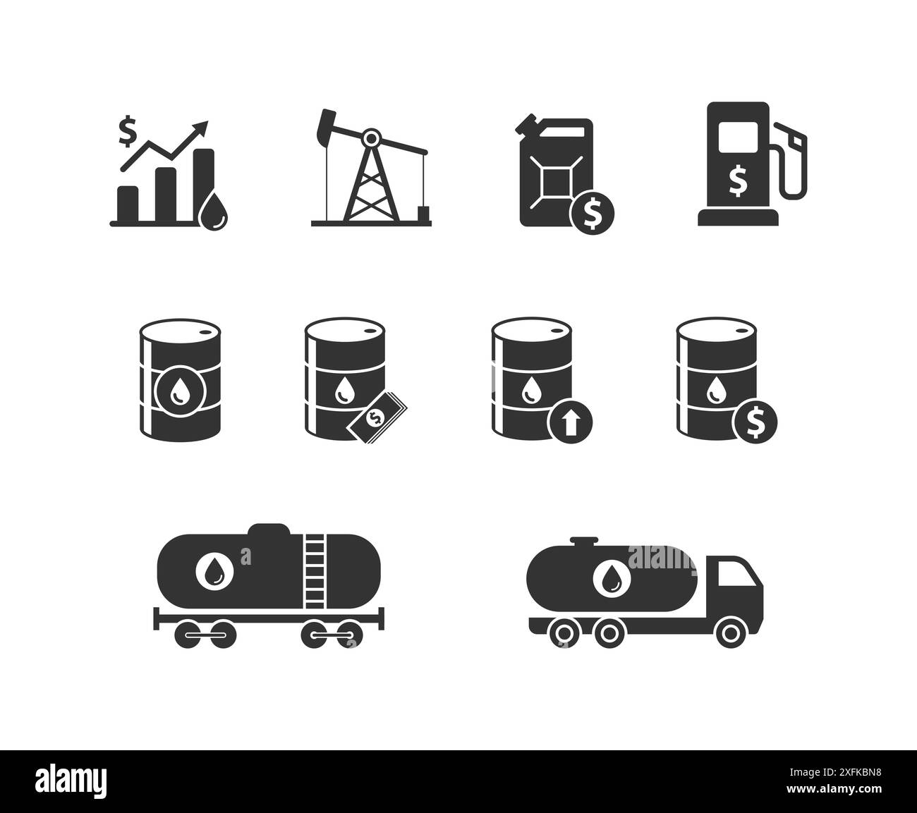 Icônes d'huile définies. Croissance du prix du pétrole. Crise de carburant. Illustration vectorielle plate. Illustration de Vecteur