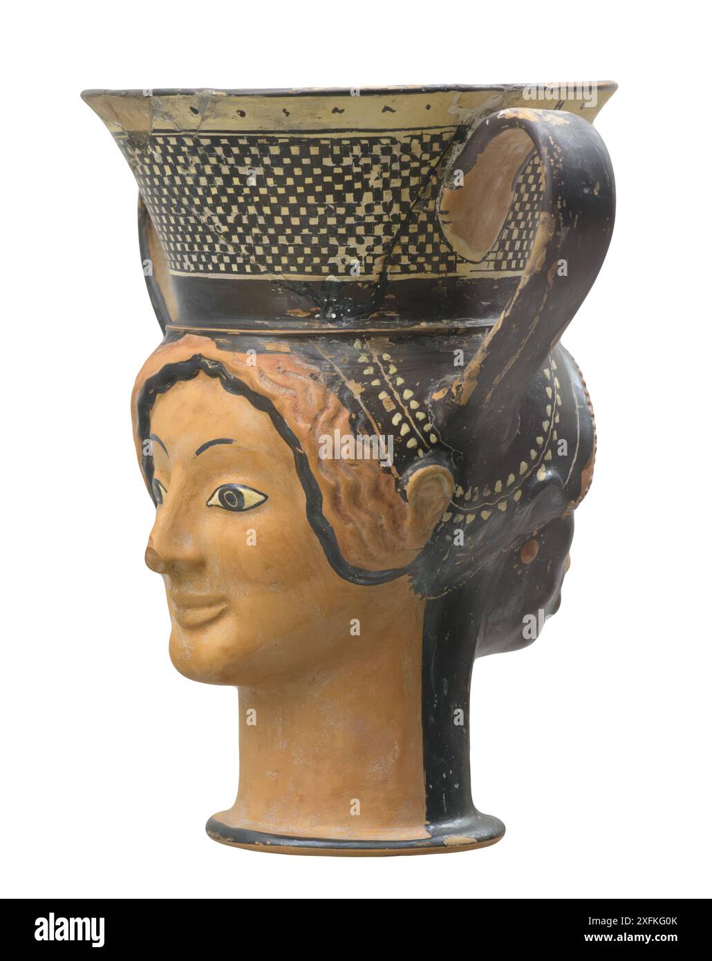 Attic Janiform Kantharos Cup, 470 av. J.-C. Janiform kantharos avec têtes addorsed d'une femme africaine et grecque Banque D'Images