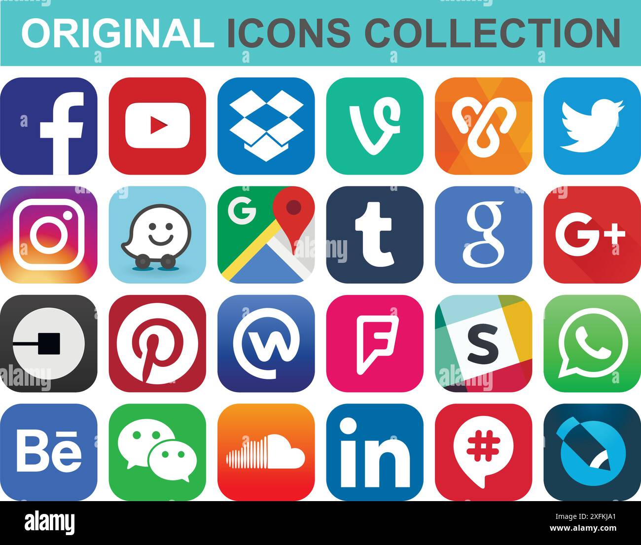 08 février 2018 : médias sociaux populaires et autres icônes : Facebook, Twitter, Instagram, WeChat, Pinterest, YouTube et autres Illustration de Vecteur