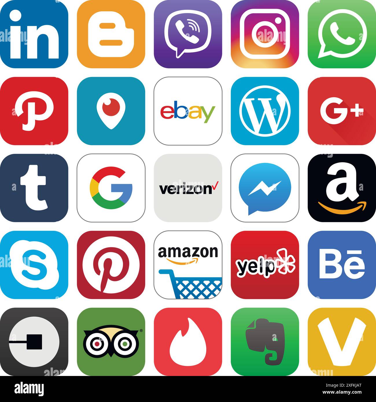 18 juillet 2017 : différents médias sociaux populaires et d'autres icônes : LinkedIn, Blogger, Instagram, Amazon, Whatsapp, eBay et autres Illustration de Vecteur