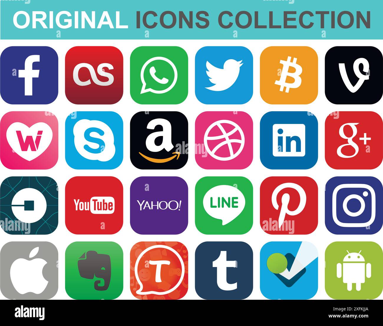 08 février 2018 : médias sociaux populaires et autres icônes : Facebook, Twitter, Instagram, WhatsApp, Pinterest, YouTube, Line et autres Illustration de Vecteur