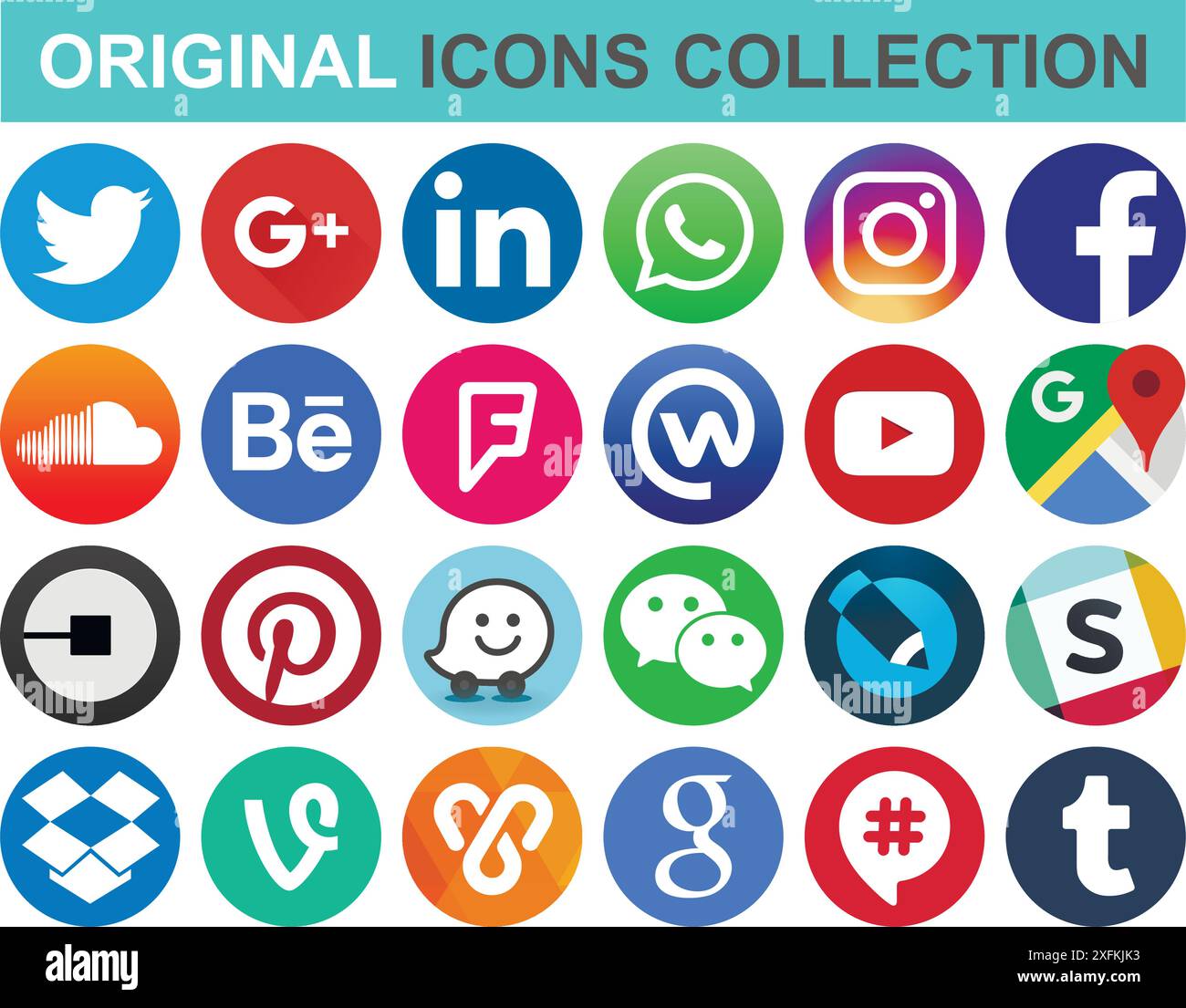 17 septembre 2018 : ensemble de médias sociaux de cercle populaire et d'autres icônes : Facebook, Twitter, Instagram, WeChat, Pinterest, YouTube et autres Illustration de Vecteur