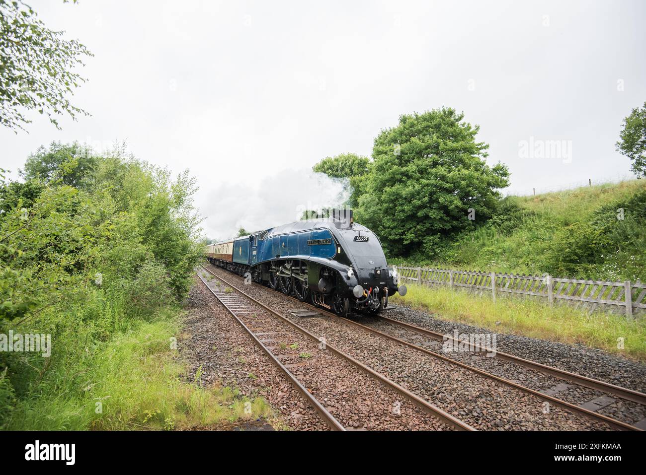 La locomotive Sir Nigel Gresley lors de son retour de Carlisle, le 3 juillet 2024 à long Preston Banque D'Images