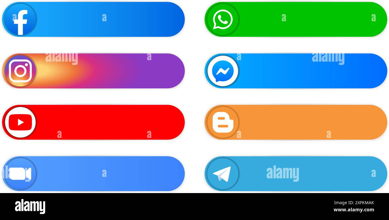 Kiev, Ukraine - 15 mars 2021 : Stickers ensemble d'icônes populaires de médias sociaux sous différentes formes, telles que : Facebook, Instagram, Zoom, Youtube, WhatsApp, Illustration de Vecteur