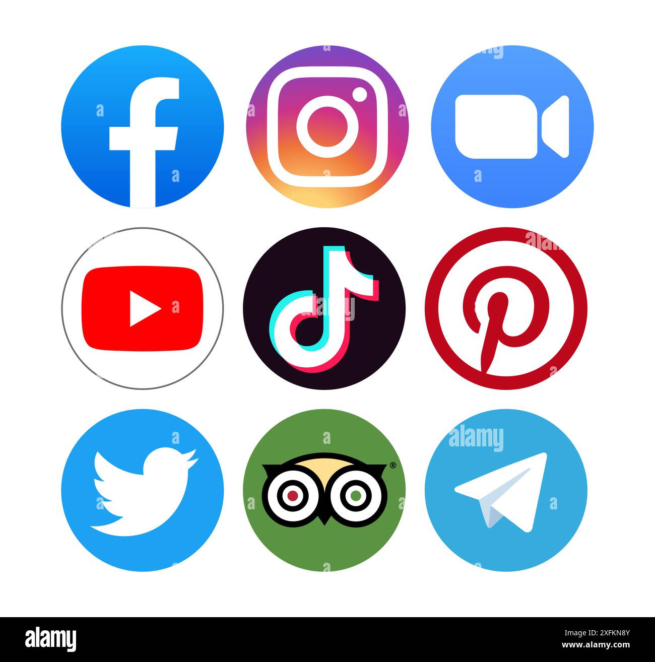 Kiev, Ukraine - 28 septembre 2022 : ensemble de différents médias sociaux populaires ronds et d'autres icônes : Facebook, Instagram, Zoom, Youtube et autres, vecteur Illustration de Vecteur