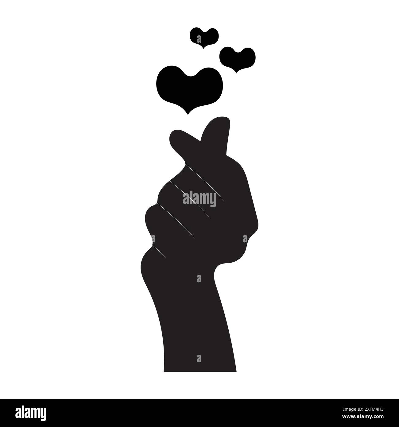 Icône en forme de cœur de doigt. Signe d'amour coréen. Je t'aime le geste de la main. Silhouette illustration sticker design médias sociaux, avec l'illustration vectorielle d'icône d'amour Illustration de Vecteur