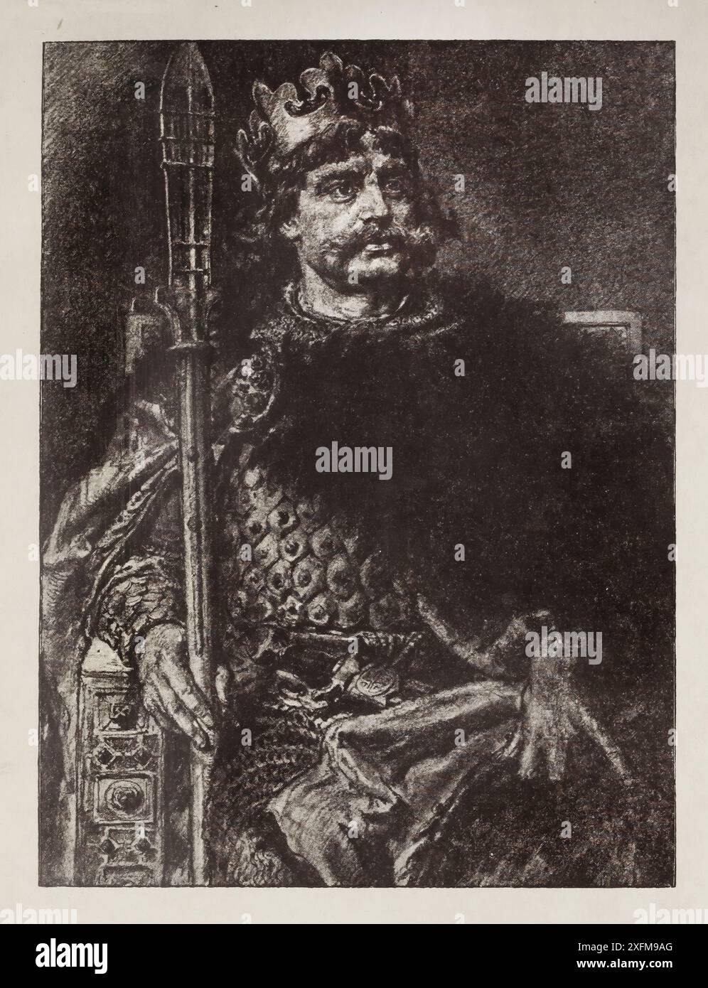 Bolesław I the Brave : (pour le 900e anniversaire du couronnement). 1925 Bolesław I the Brave (c. 967-1025), moins souvent connu sous le nom de Bolesław le Grand, est duc de Pologne de 992 à 1025, et le premier roi de Pologne en 1025. Il est également duc de Bohême entre 1003 et 1004 sous le nom de Boleslas IV. membre de la dynastie Piast, Bolesław est un monarque compétent et un puissant médiateur dans les affaires d'Europe centrale. Il continua à prosélytiser le christianisme occidental parmi ses sujets et éleva la Pologne au rang de Royaume, devenant ainsi le premier souverain polonais à détenir le titre de rex, latin pour roi. Banque D'Images