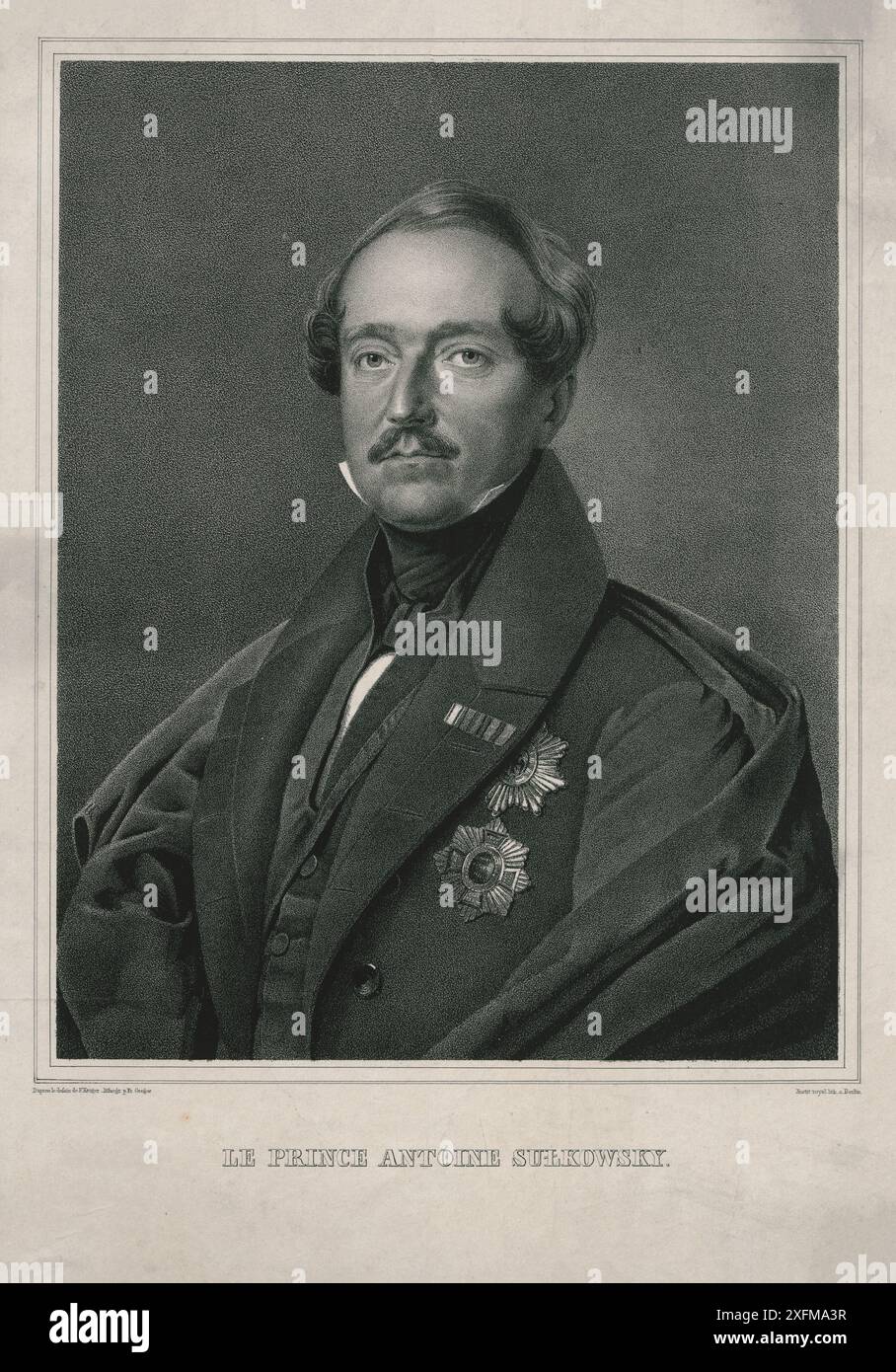 Gravure du portrait du prince Antoni Paweł Sułkowski. 1825 le prince Antoni Paweł Sułkowski (1785-1836), de la famille Sułkowski, était un général de division polonais (qui a également passé du temps au service de la France) et plus tard commandant général des forces armées du duché de Varsovie. Banque D'Images
