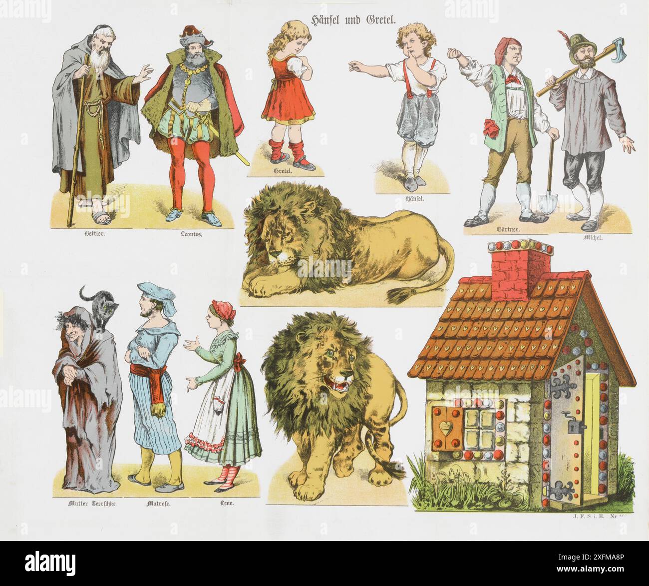 Figurines en carton vintage pour enfants à couper : Hansel et Gretel, conte de fées allemand (version théâtre du XIXe siècle). 1878 Banque D'Images