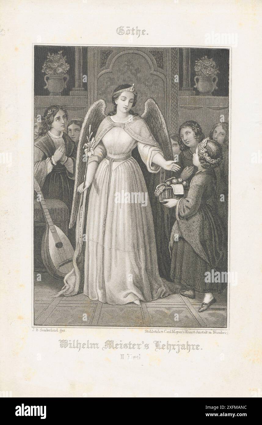 Illustrations anciennes des œuvres de Goethe : Wilhelm Meister's Apprenticeship (Wilhelm Meisters Lehrjahre), IIe partie, 1850 Wilhelm Meister's Apprenticeship (en allemand : Wilhelm Meisters Lehrjahre) est le deuxième roman de Johann Wolfgang von Goethe, publié en 1795-96. Banque D'Images