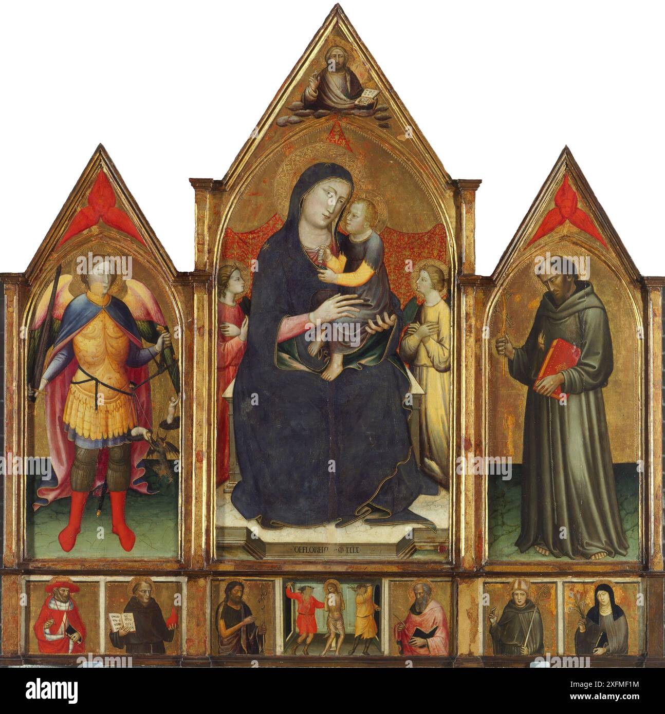 Madonna et enfant avec les saints Michael et Francis. Musée : Musei Civici, Palazzo Mosca, Pesaro. AUTEUR : MARIOTTO DI NARDO. Banque D'Images