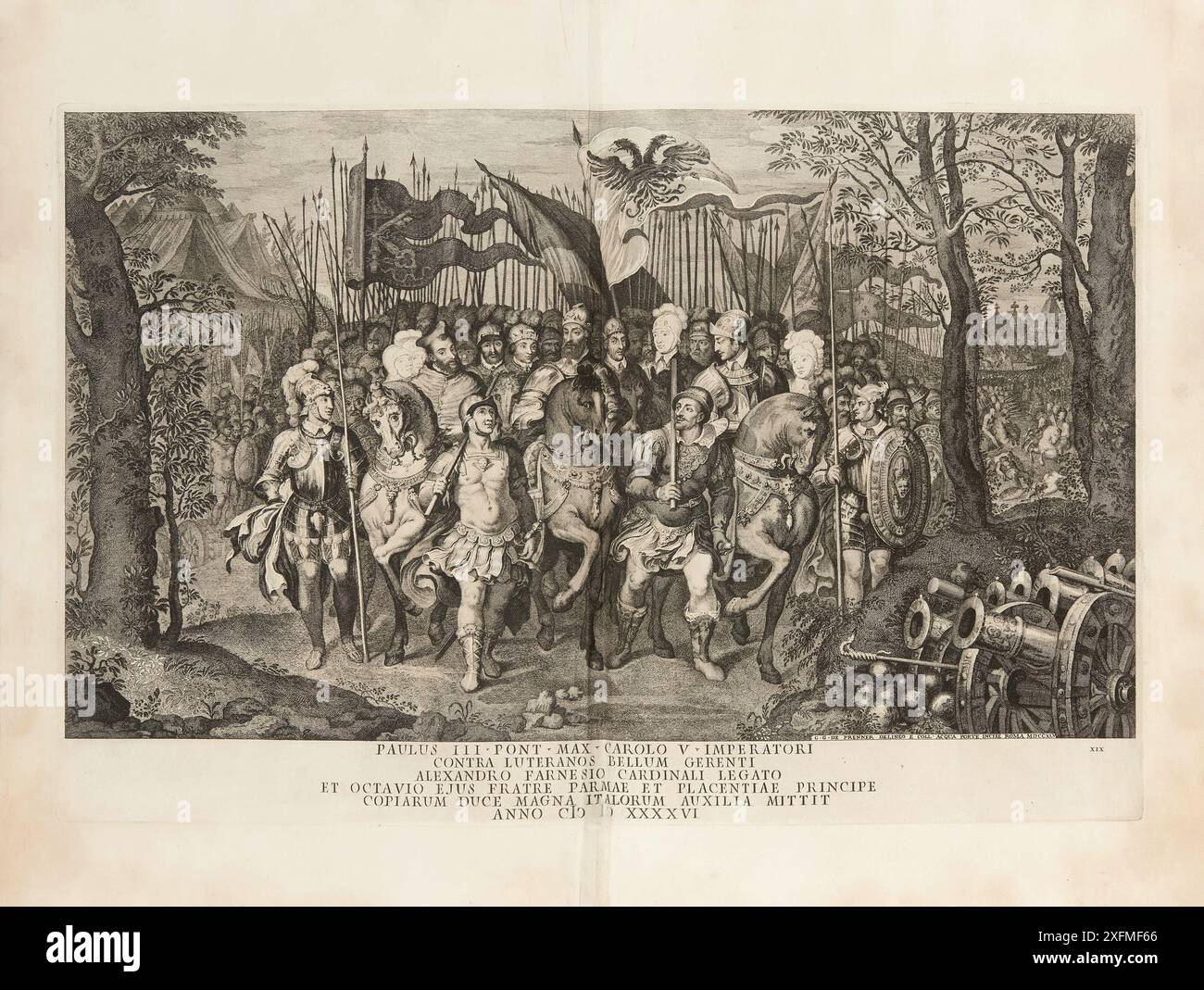 Le pape Paul III avec l'armée impériale combat les luthériens protestants. Musée : COLLECTION PRIVÉE. Auteur : Prenner, Georg Kaspar, von. Banque D'Images