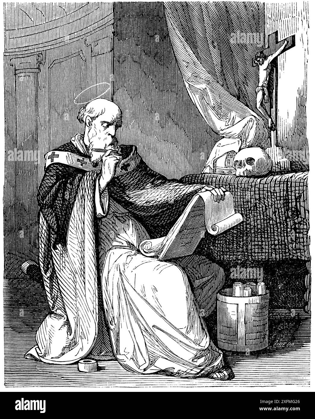 San Justo (siglo V-546), confesseur, obispo de Urgel. Grabado de 1852. Banque D'Images