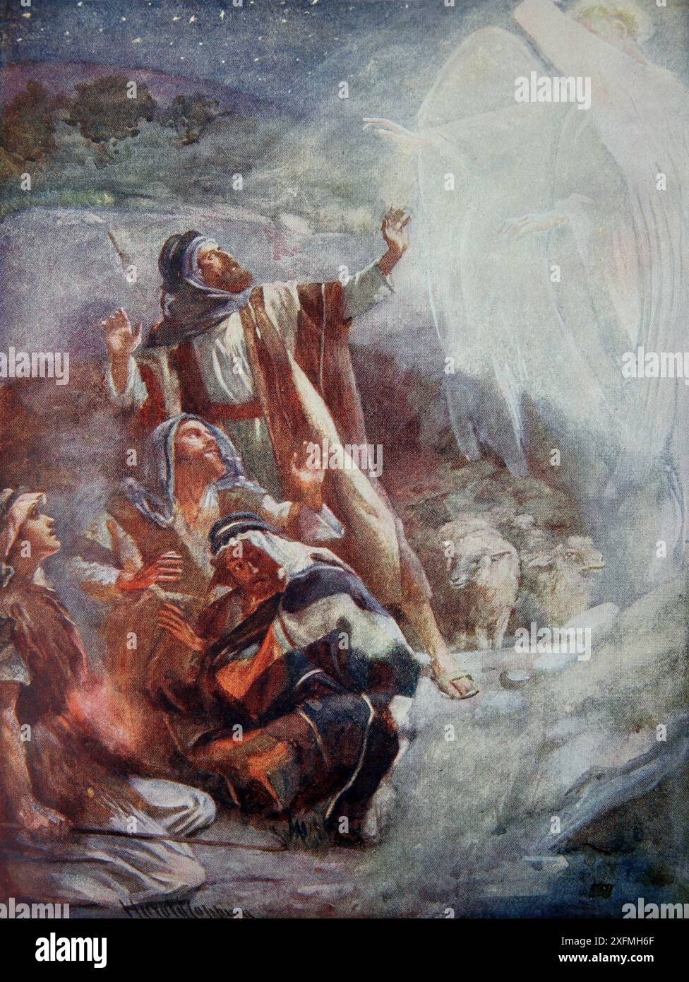 Les bergers de Bethléem (Luc) - les bergers regardaient leur troupeau la nuit quand un Ange du Seigneur est venu sur eux en leur apportant de bonnes nouvelles o Banque D'Images
