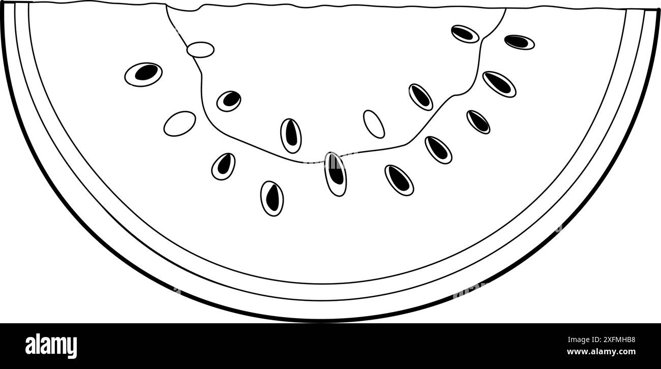 Ligne de tranches de pastèque Pastèque mûre coupée. Page de coloration de style doodle à la mode dessinée à la main fruit coupé isolé dessert naturel biologique, fruits d'été tranchés juteux et sucrés sains. Illustration vectorielle Illustration de Vecteur