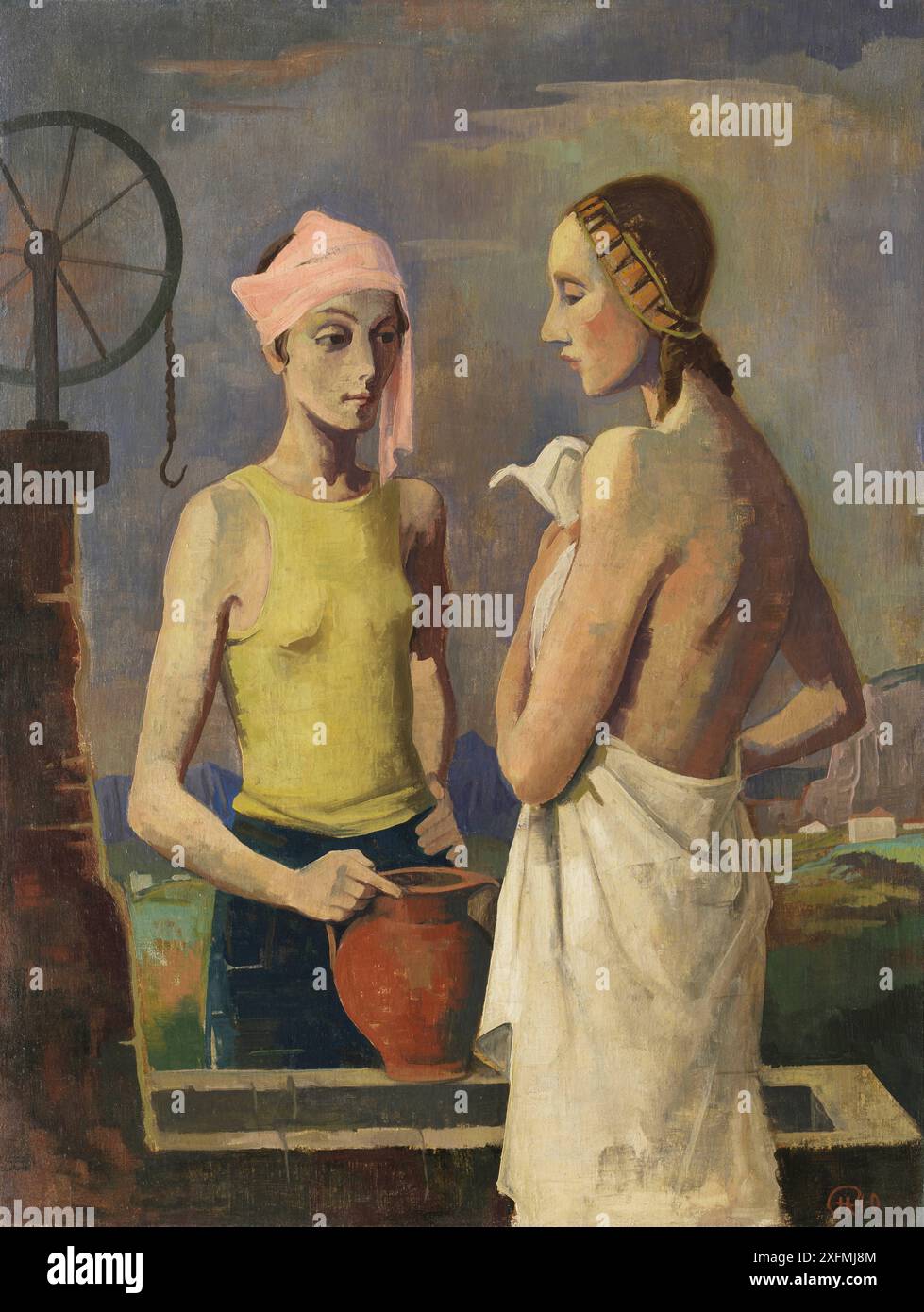 Deux femmes au puits. Musée : COLLECTION PRIVÉE. Auteur : KARL HOFER. Banque D'Images