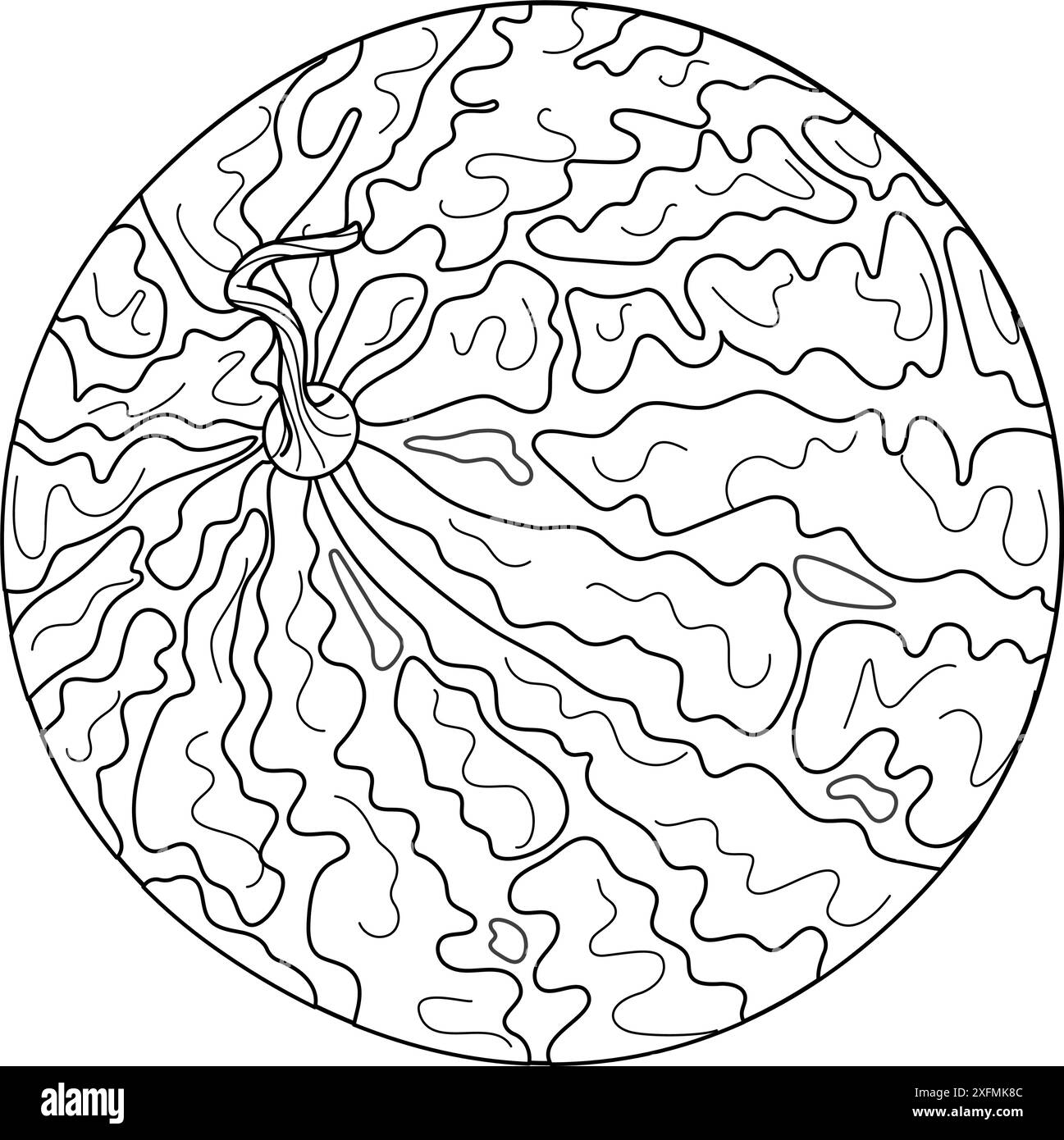 Ligne de pastèque entière fraîche Pastèque mûre de dessin animé. Style doodle à la mode dessiné à la main fruit à colorier isolé dessert naturel biologique, fruits d'été juteux rouge doux et sain. Illustration vectorielle Illustration de Vecteur