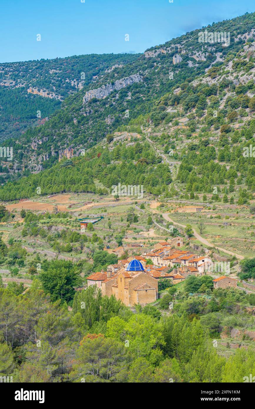 Vue de la Estrella, une ville abandonnée dans la province de Teruel, Aragon, Espagne Banque D'Images