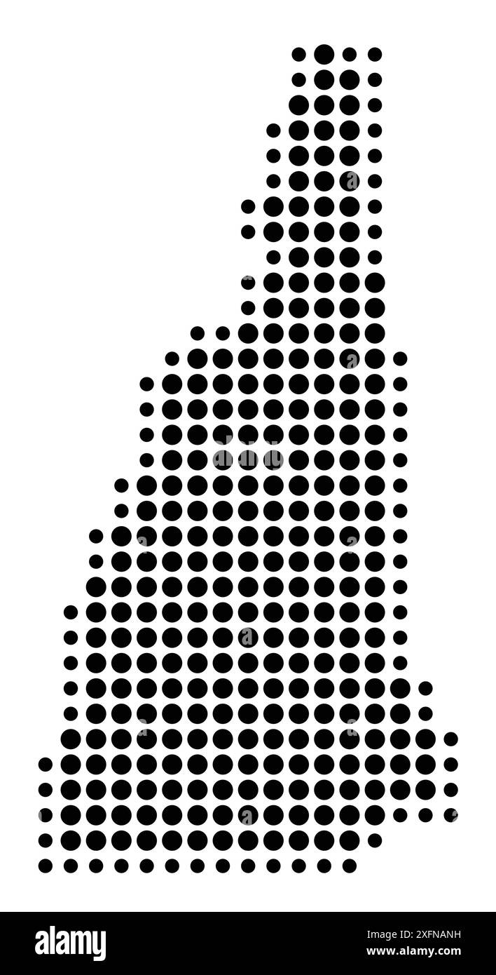 Symbole carte de l'État du New Hampshire (États-Unis d'Amérique) montrant l'État avec un motif de cercles noirs Illustration de Vecteur Symbole carte de l'État du New Hampshire (États-Unis d'Amérique) montrant l'État avec un motif de cercles noirs Illustration de Vecteur