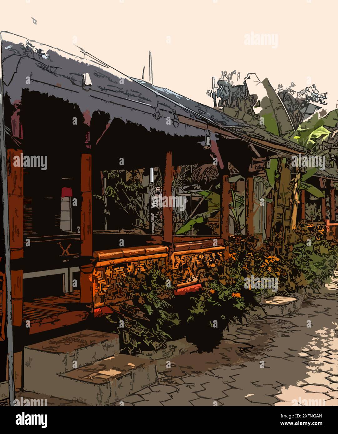 Illustration du gazebo comme concept de restaurant traditionnel en Indonésie. Illustration de Vecteur