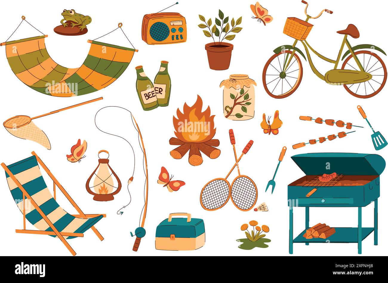 Collection vacances pays. Voyage de vacances. Loisirs ruraux et extérieurs Illustration de Vecteur