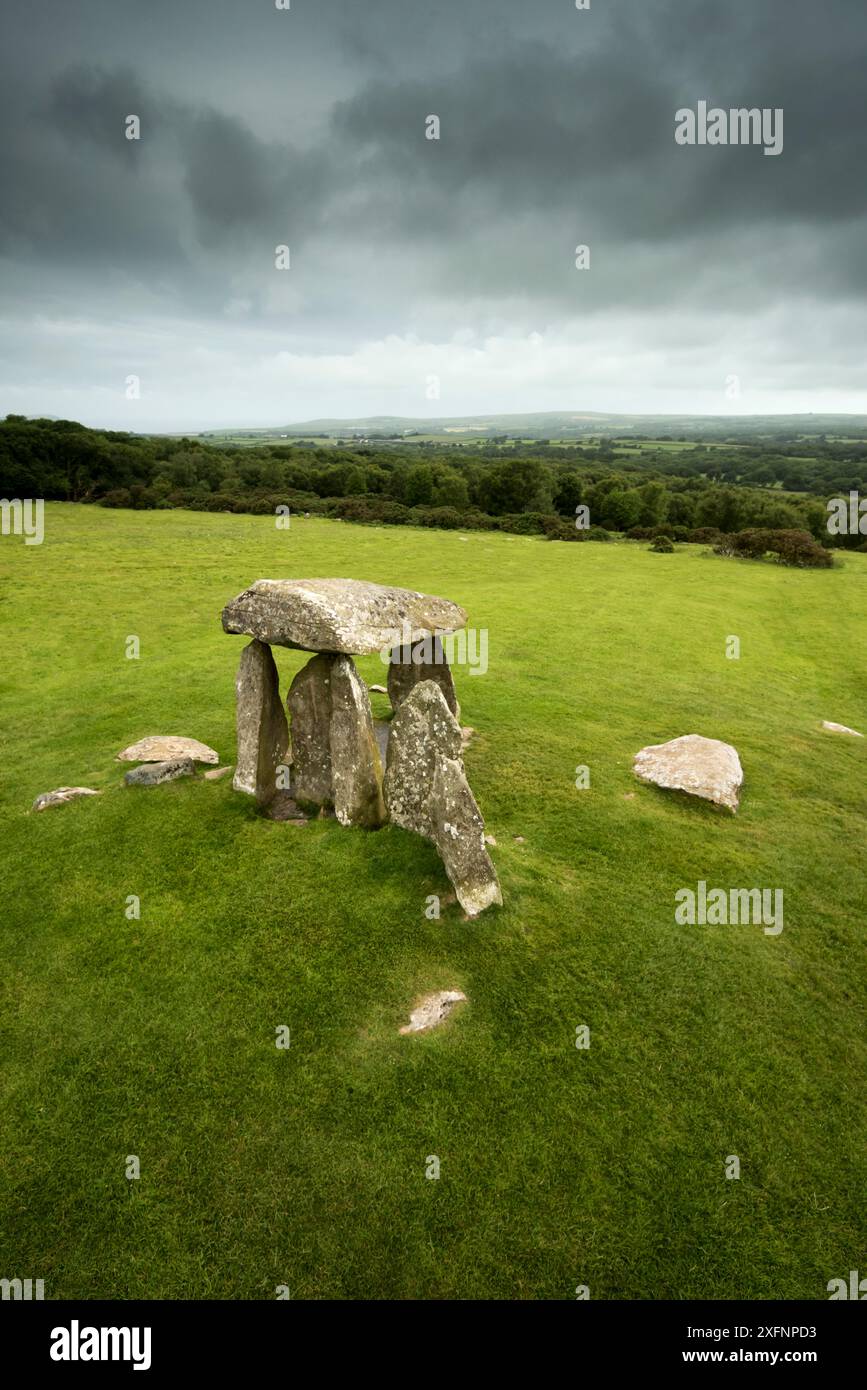 Pentre Ifan une chambre funéraire néolithique, dolmen porté, tombeau chambré, Aberteifi, Pembrokeshire, pays de Galles, Royaume-Uni, juin Banque D'Images Pentre Ifan une chambre funéraire néolithique, dolmen porté, tombeau chambré, Aberteifi, Pembrokeshire, pays de Galles, Royaume-Uni, juin Banque D'Images